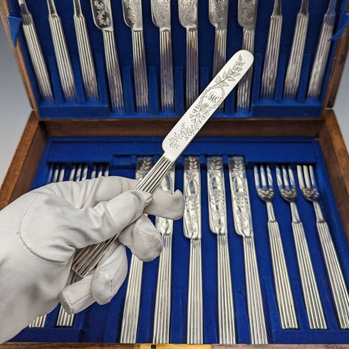 1880 年英國古董鍍銀甜點餐具 12 件套 Martin & Hall 木盒